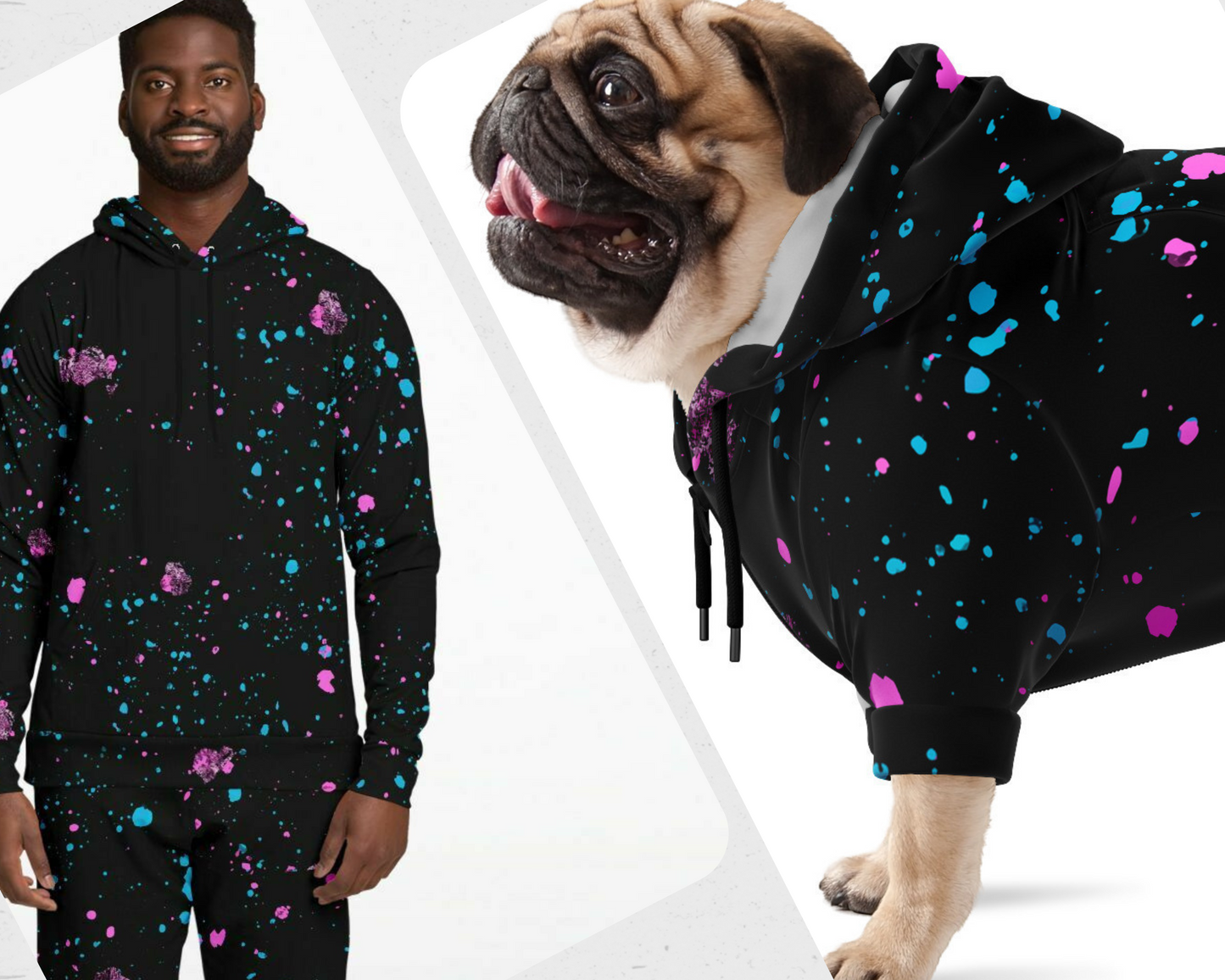 Dog Hoodie & Hoodie/Jogger Set - Neon Splash Paint Black