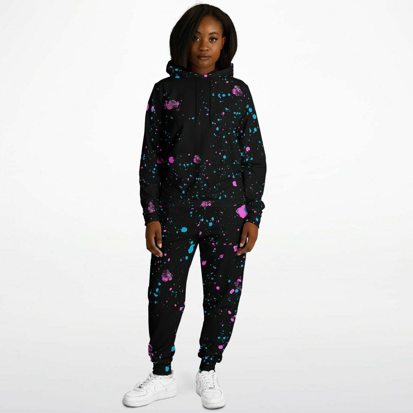 Dog Hoodie & Hoodie/Jogger Set - Neon Splash Paint Black