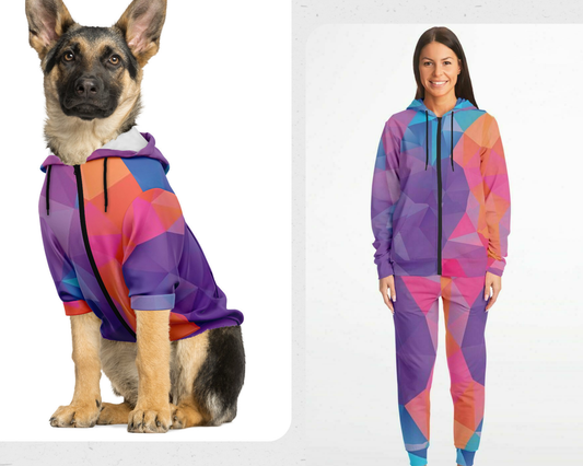 Dog Hoodie & Hoodie/Jogger Set - Geometric Neon